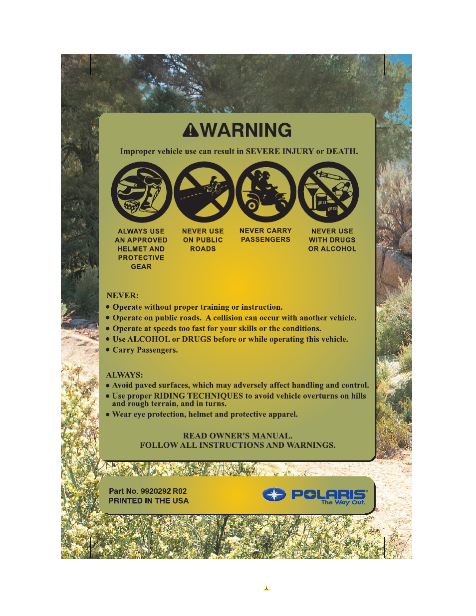 Polaris Trail Boss 330 User Manual | Page 2 / 116
