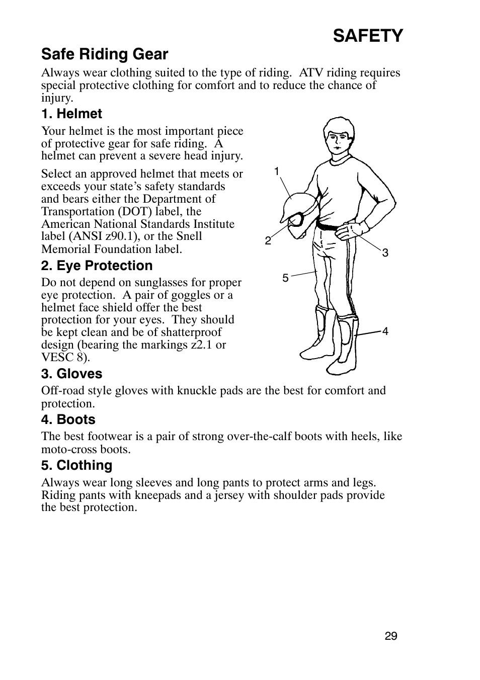 Safety, Safe riding gear | Polaris Trail Boss 330 User Manual | Page 32 / 116