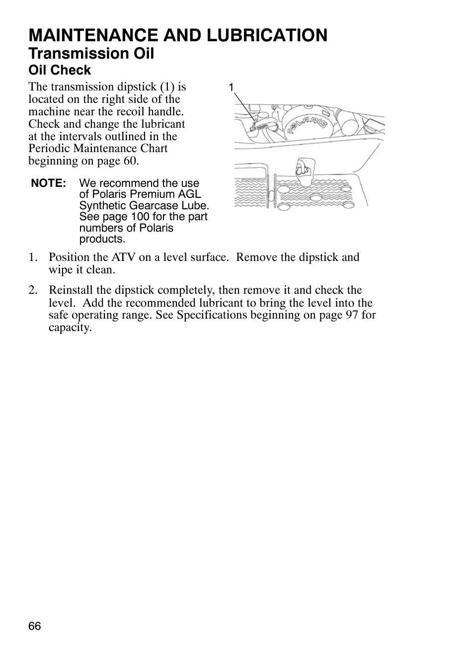 Maintenance and lubrication, Transmission oil | Polaris Trail Boss 330 User Manual | Page 69 / 116