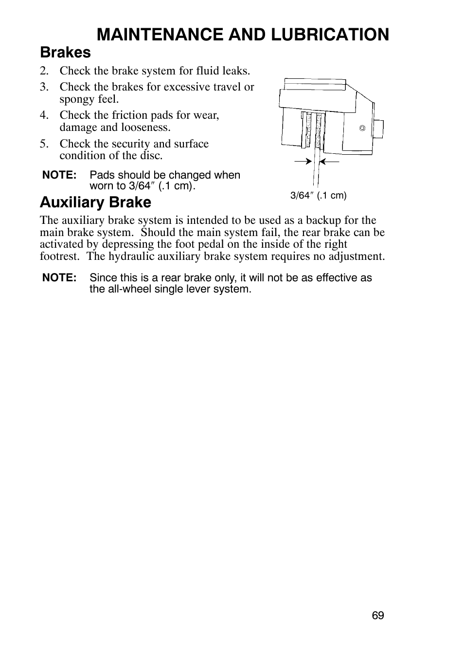 Maintenance and lubrication, Brakes, Auxiliary brake | Polaris Trail Boss 330 User Manual | Page 72 / 116