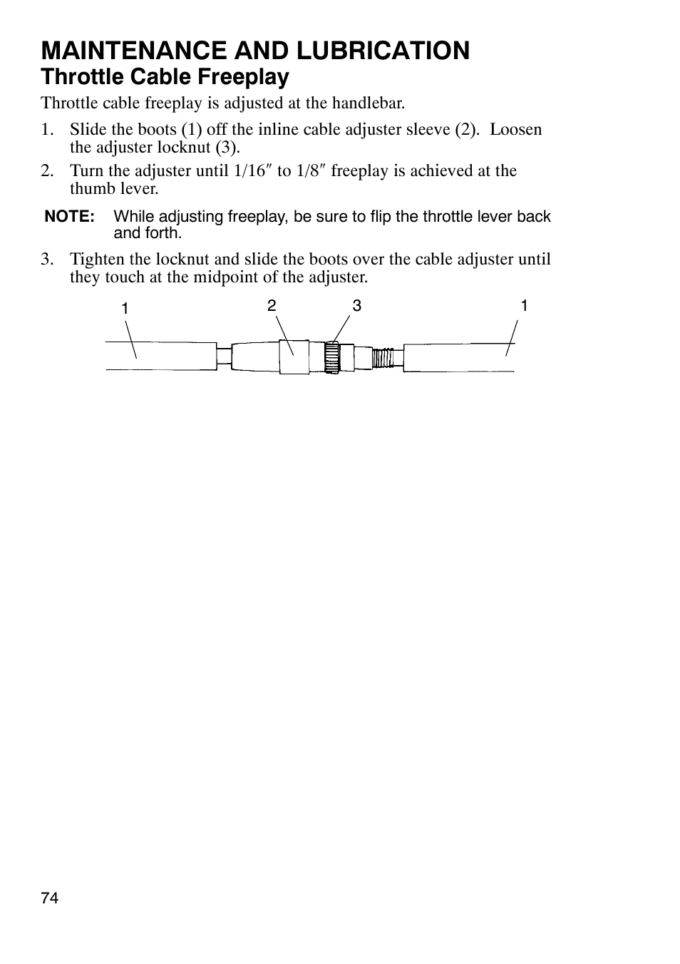 Maintenance and lubrication, Throttle cable freeplay | Polaris Trail Boss 330 User Manual | Page 77 / 116