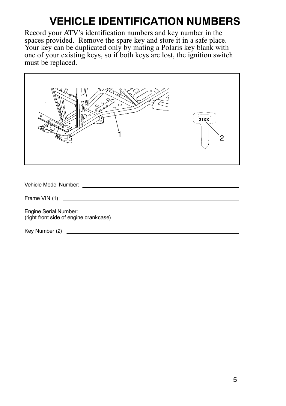 Vehicle identification numbers | Polaris Trail Boss 330 User Manual | Page 8 / 116