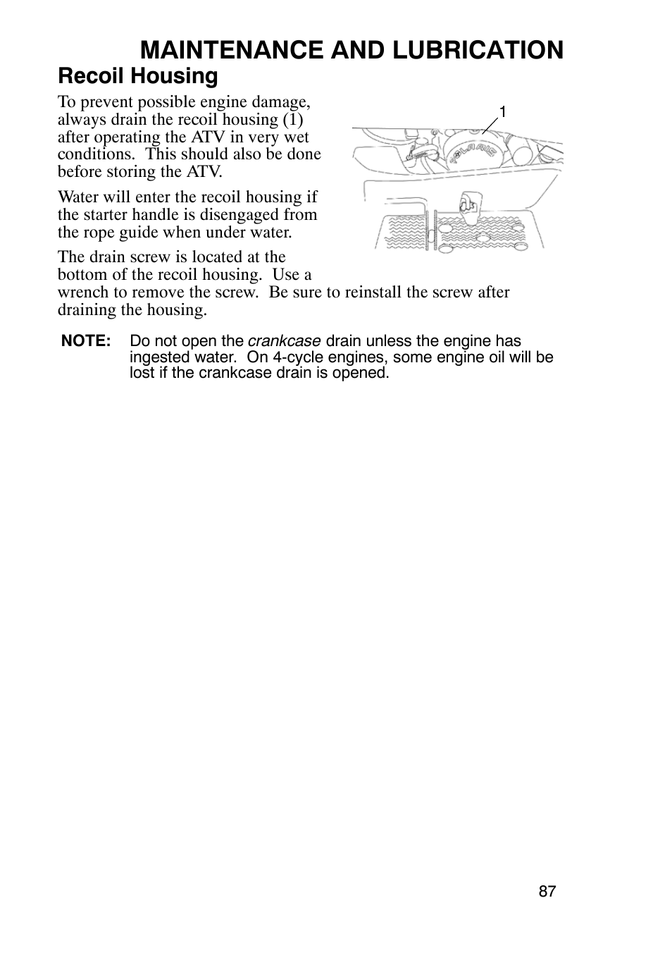 Maintenance and lubrication, Recoil housing | Polaris Trail Boss 330 User Manual | Page 90 / 116