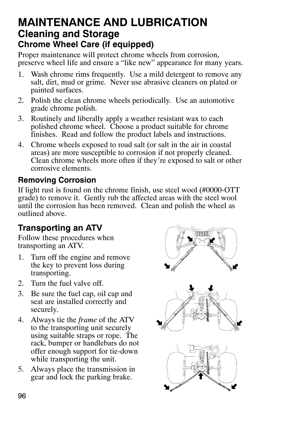 Maintenance and lubrication, Cleaning and storage | Polaris Trail Boss 330 User Manual | Page 99 / 116