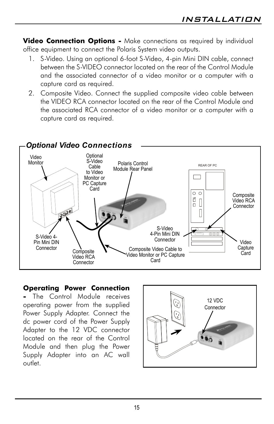 Installation, Optional video connections | Polaris D7500 User Manual | Page 15 / 28