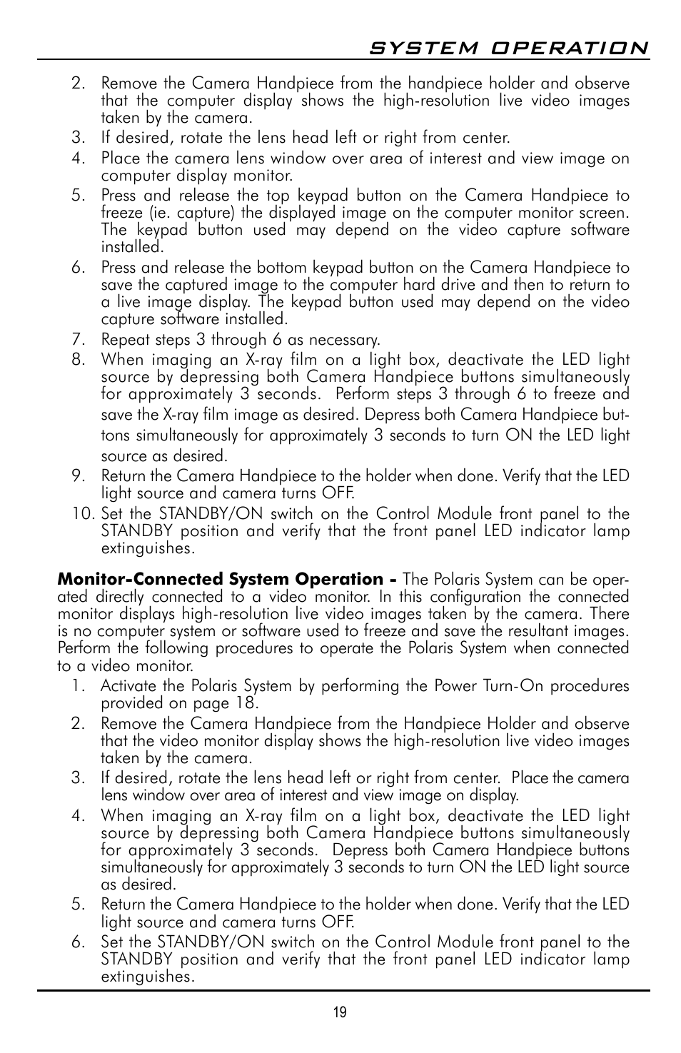 System operation | Polaris D7500 User Manual | Page 19 / 28