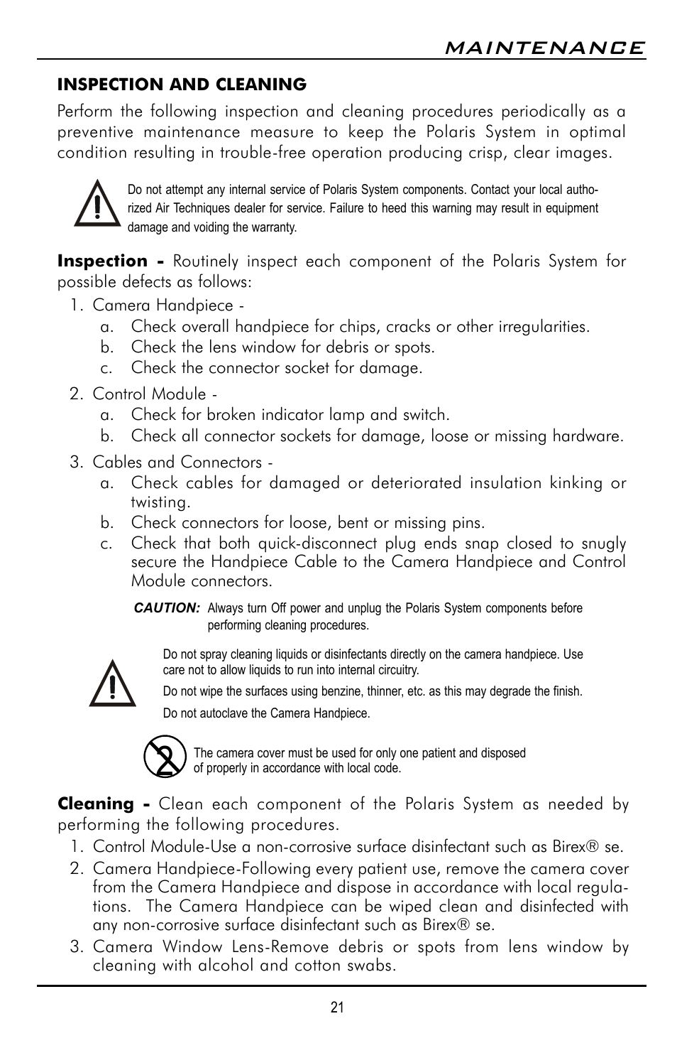 Maintenance | Polaris D7500 User Manual | Page 21 / 28