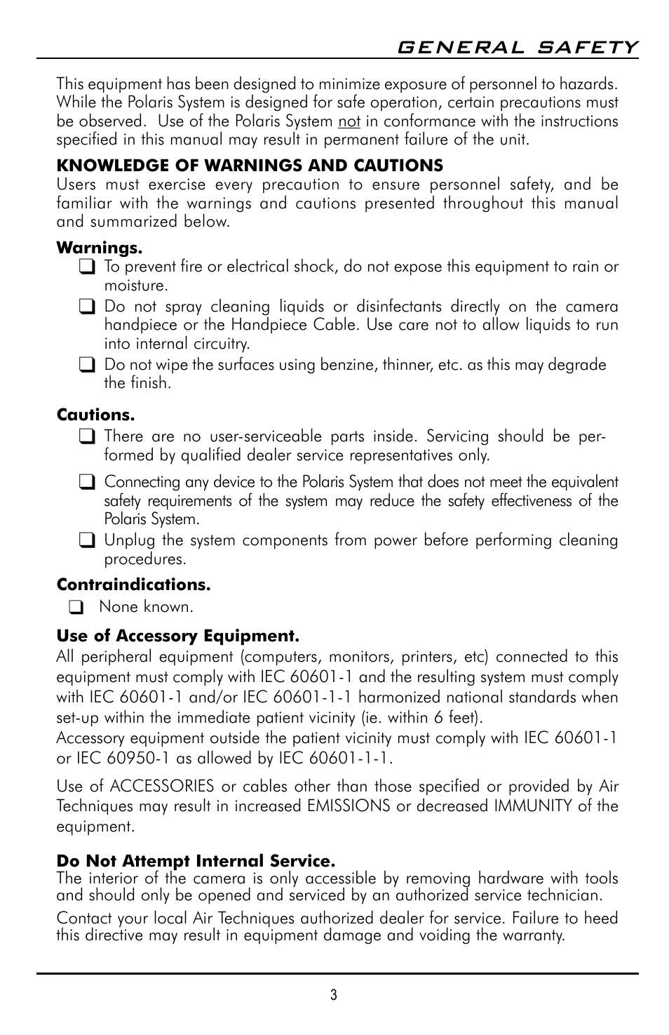 General safety | Polaris D7500 User Manual | Page 3 / 28