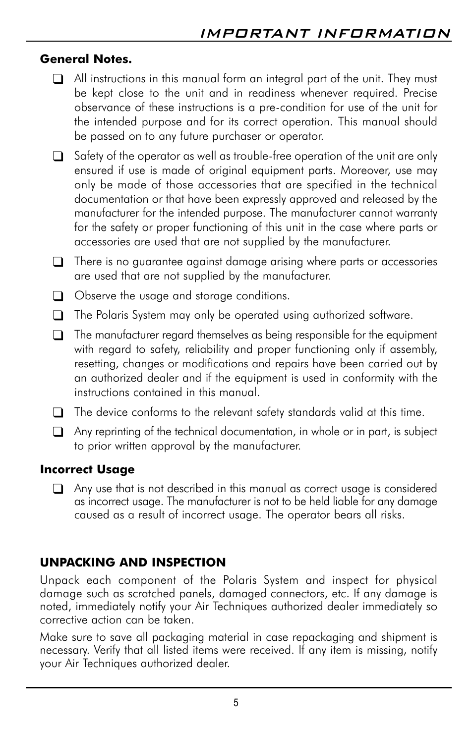Important information | Polaris D7500 User Manual | Page 5 / 28