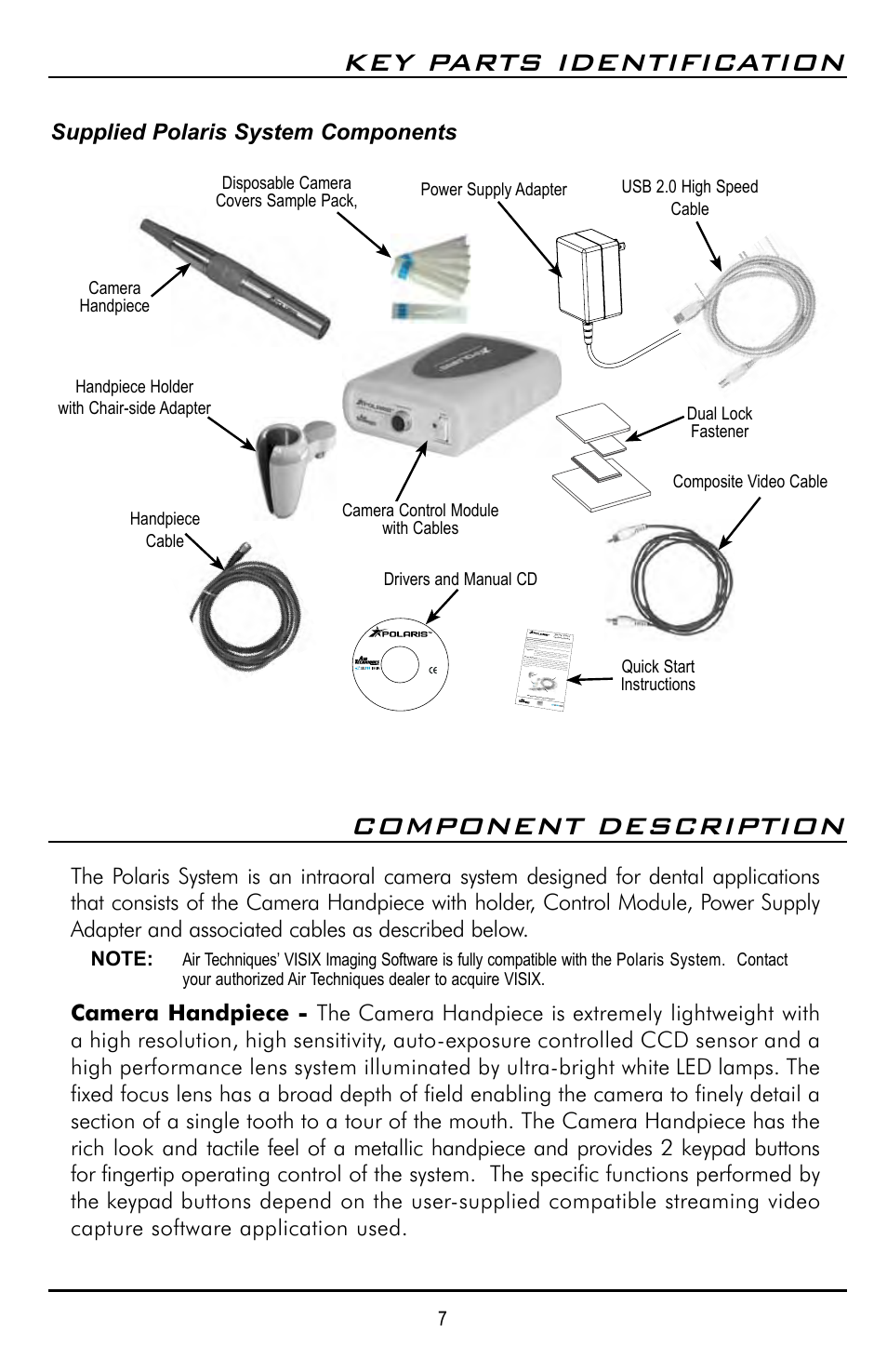 Key parts identification, Component description, Key parts identification component description | Polaris D7500 User Manual | Page 7 / 28