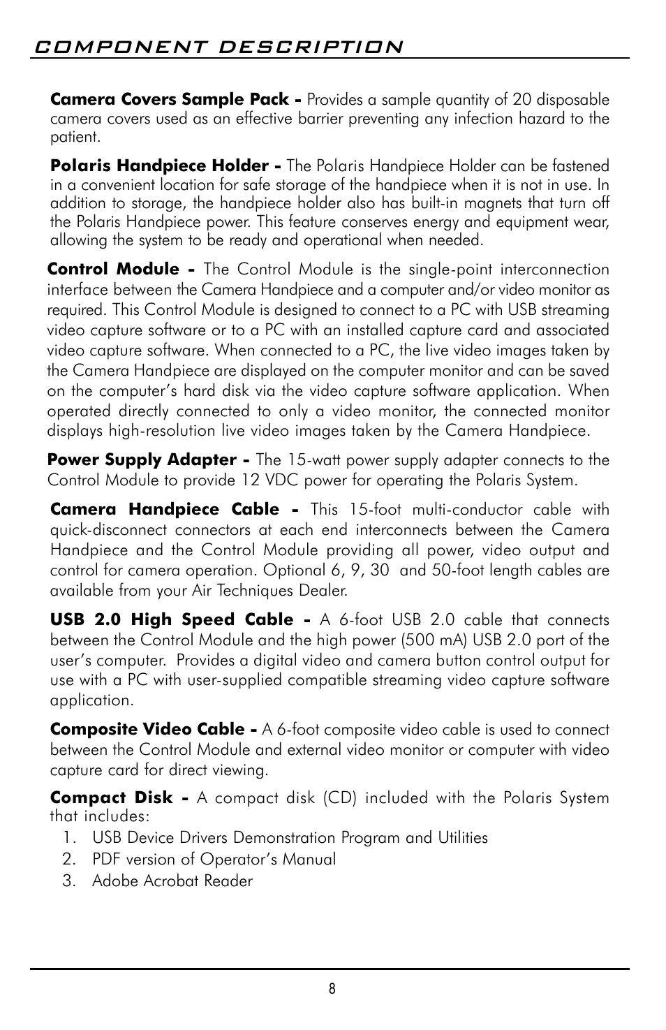 Component description | Polaris D7500 User Manual | Page 8 / 28