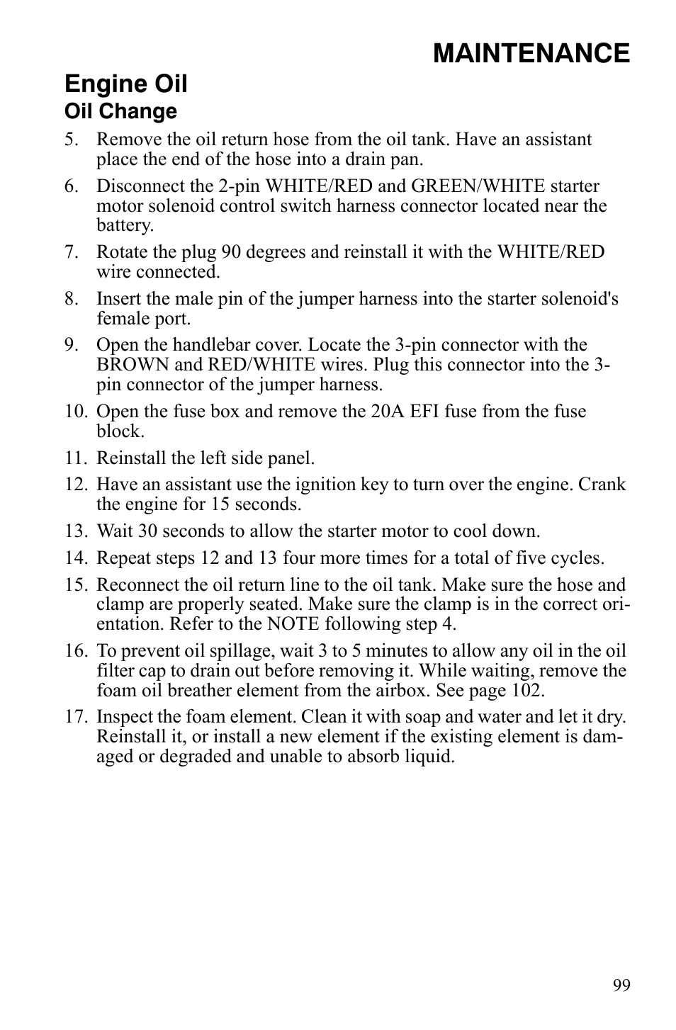 Maintenance, Engine oil | Polaris FS IQ Touring User Manual | Page 102 / 165