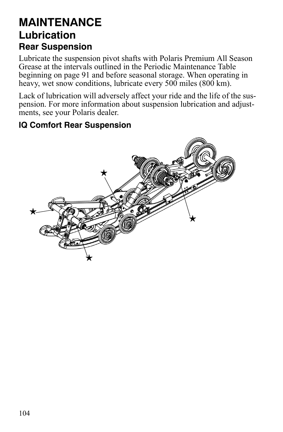 Maintenance, Lubrication | Polaris FS IQ Touring User Manual | Page 107 / 165