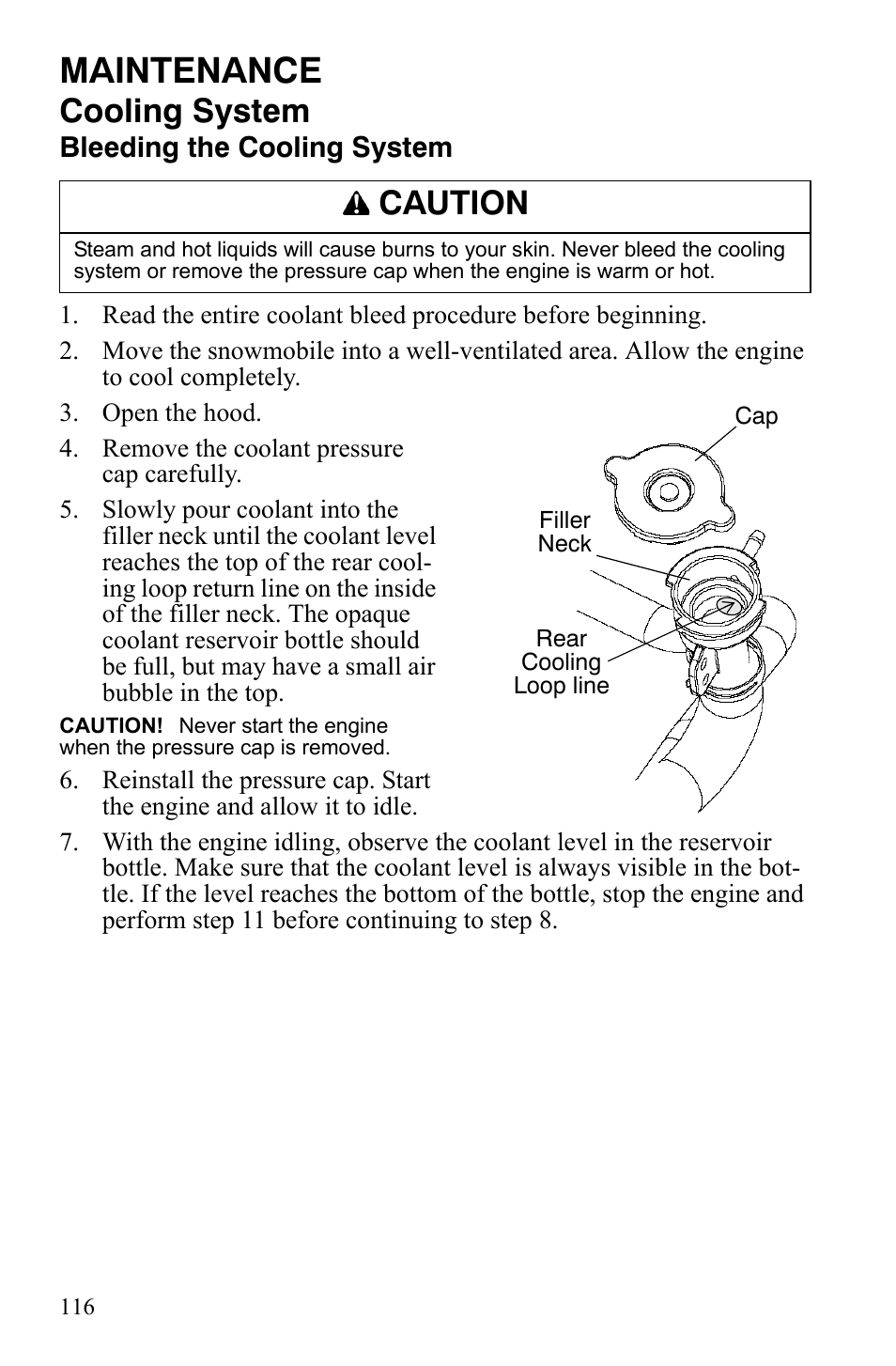 Maintenance, Cooling system, Caution | Polaris FS IQ Touring User Manual | Page 119 / 165
