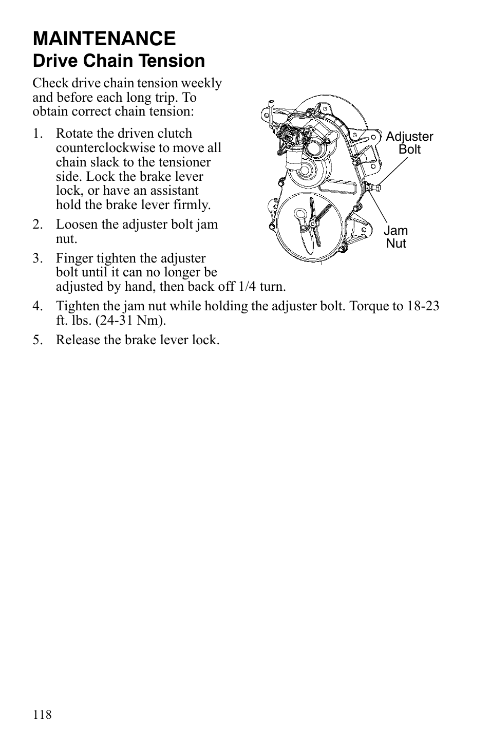 Maintenance, Drive chain tension | Polaris FS IQ Touring User Manual | Page 121 / 165