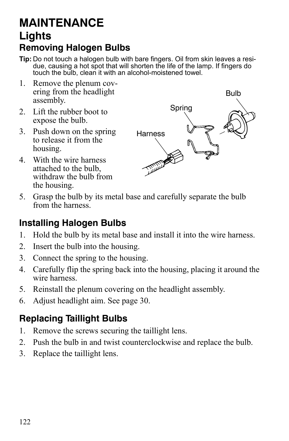 Maintenance, Lights | Polaris FS IQ Touring User Manual | Page 125 / 165
