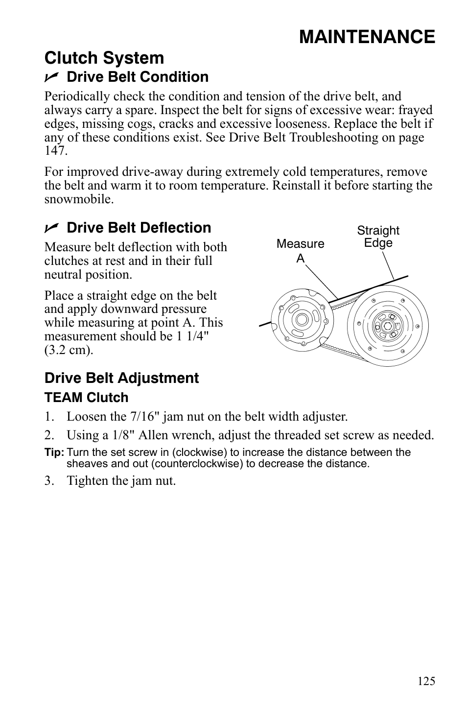 Maintenance, Clutch system | Polaris FS IQ Touring User Manual | Page 128 / 165