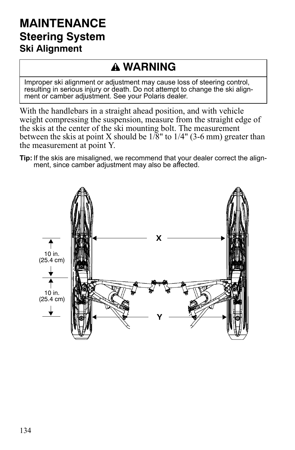 Maintenance, Steering system, Warning | Ski alignment | Polaris FS IQ Touring User Manual | Page 137 / 165