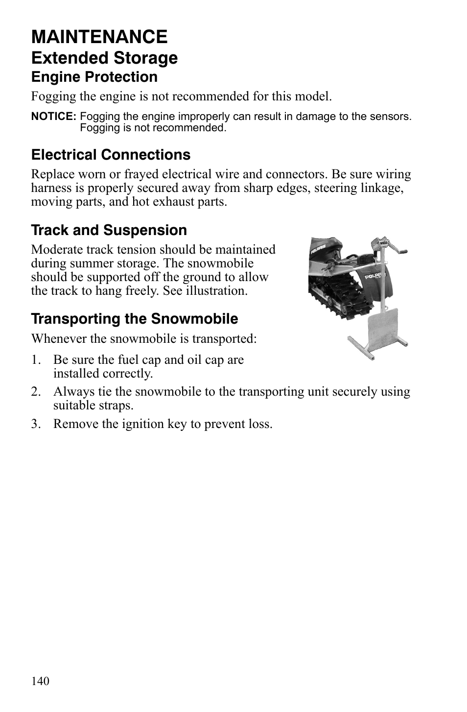 Maintenance, Extended storage | Polaris FS IQ Touring User Manual | Page 143 / 165