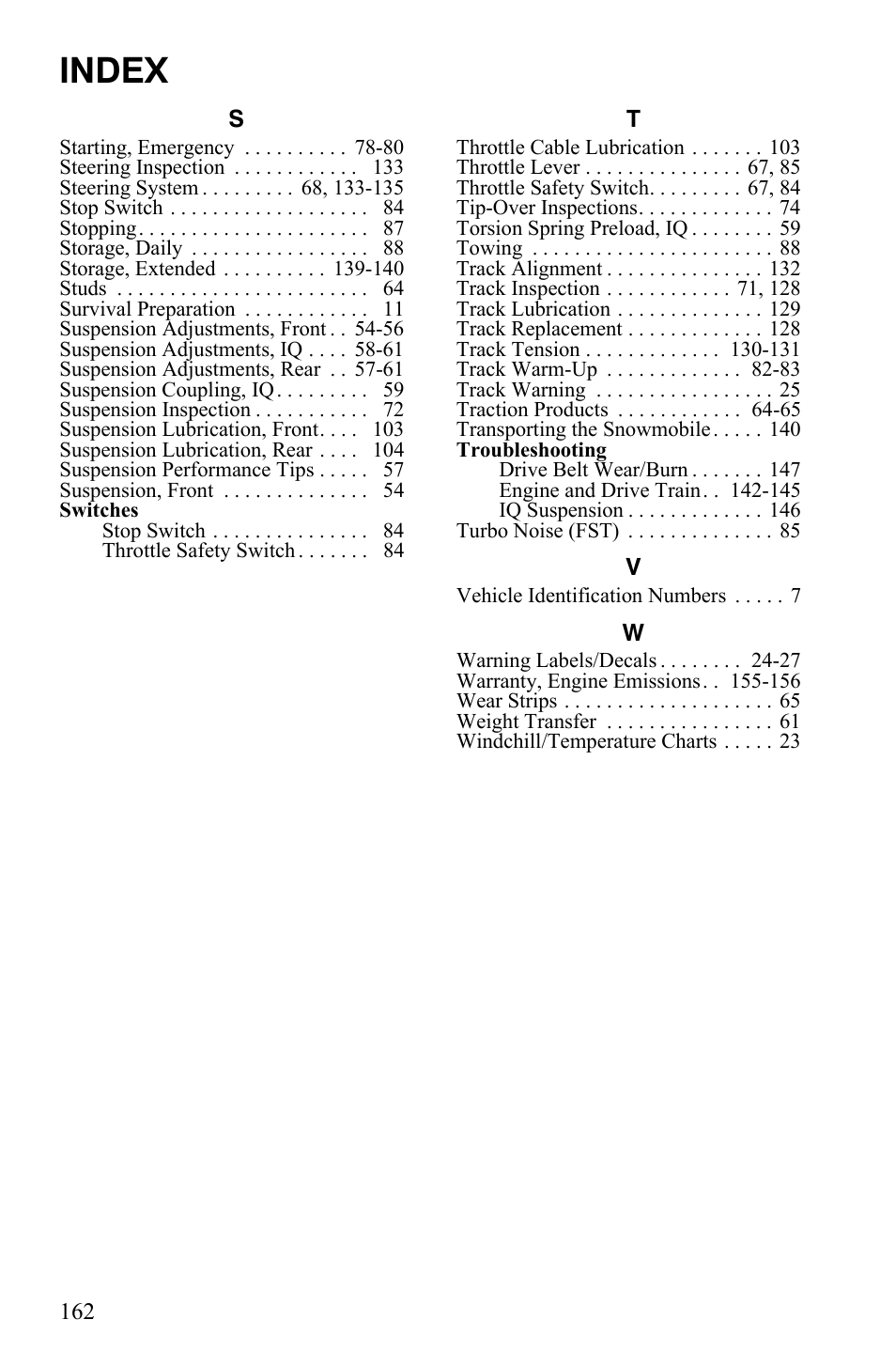 Index | Polaris FS IQ Touring User Manual | Page 165 / 165