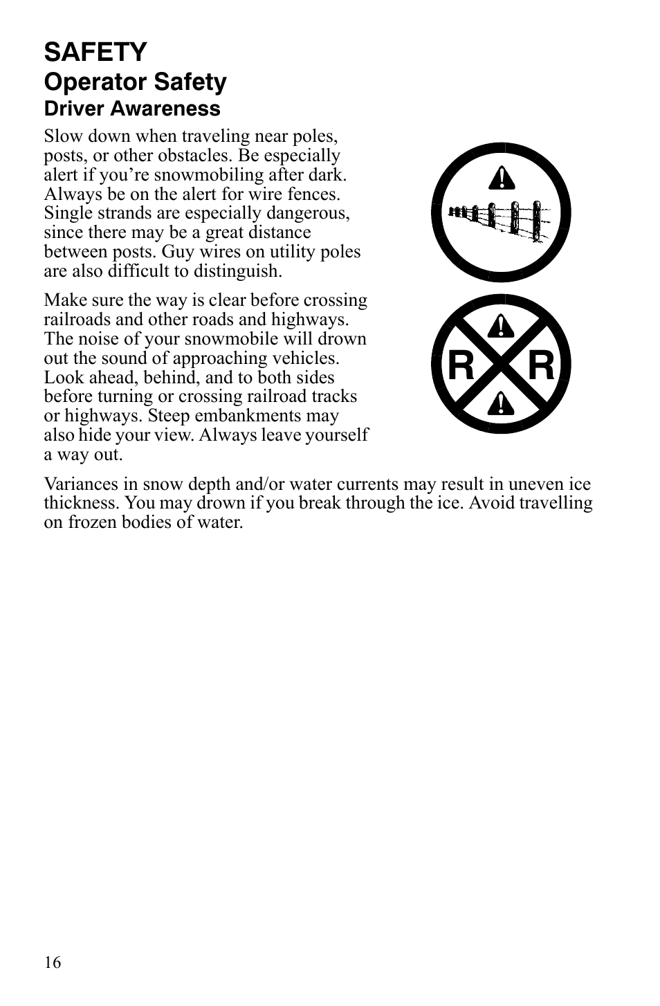 Safety, Operator safety | Polaris FS IQ Touring User Manual | Page 19 / 165