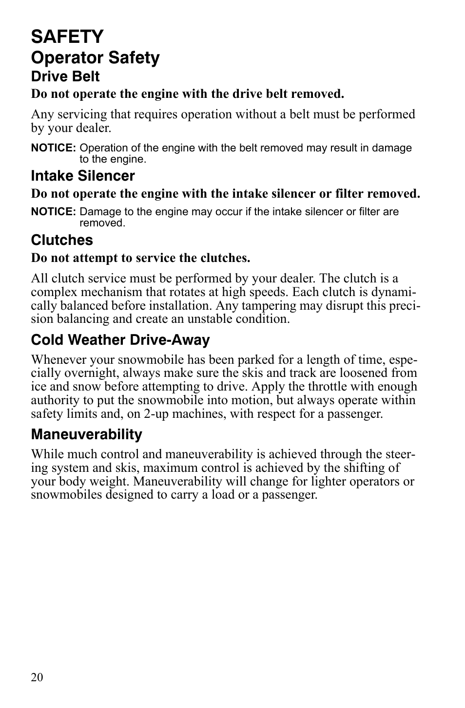 Safety, Operator safety | Polaris FS IQ Touring User Manual | Page 23 / 165