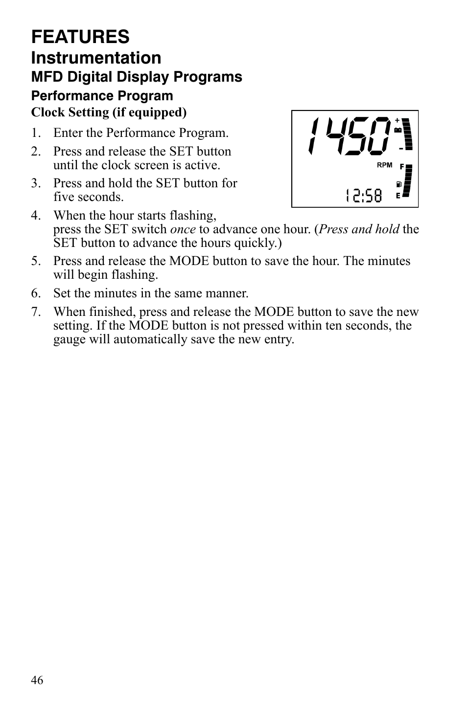 Features, Instrumentation | Polaris FS IQ Touring User Manual | Page 49 / 165