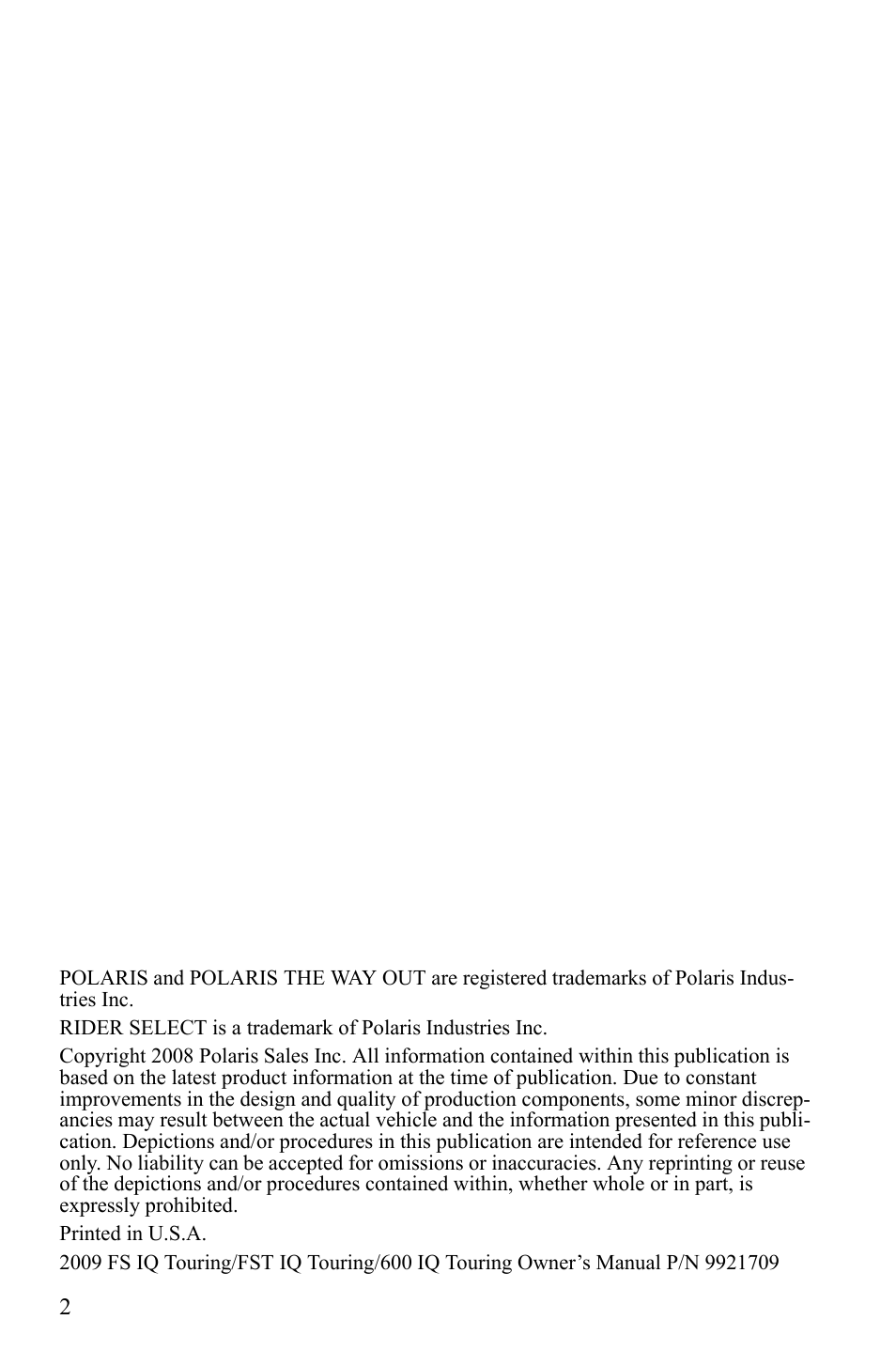 Polaris FS IQ Touring User Manual | Page 5 / 165