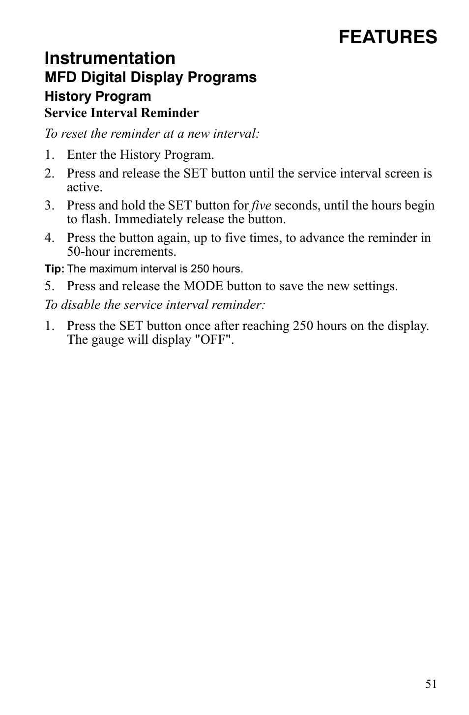 Features, Instrumentation | Polaris FS IQ Touring User Manual | Page 54 / 165