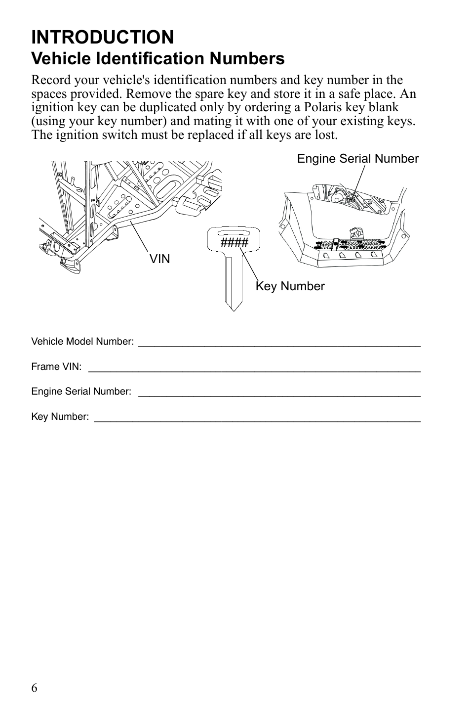 Introduction, Vehicle identification numbers | Polaris Sportsman 9922247 User Manual | Page 10 / 137