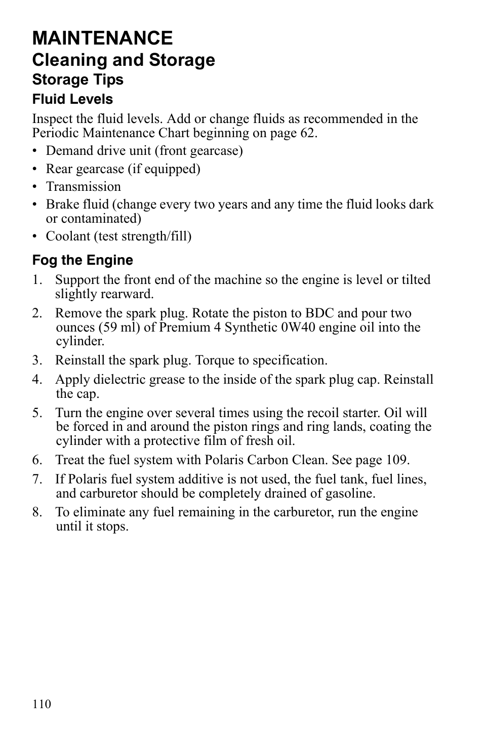 Maintenance, Cleaning and storage | Polaris Sportsman 9922247 User Manual | Page 114 / 137
