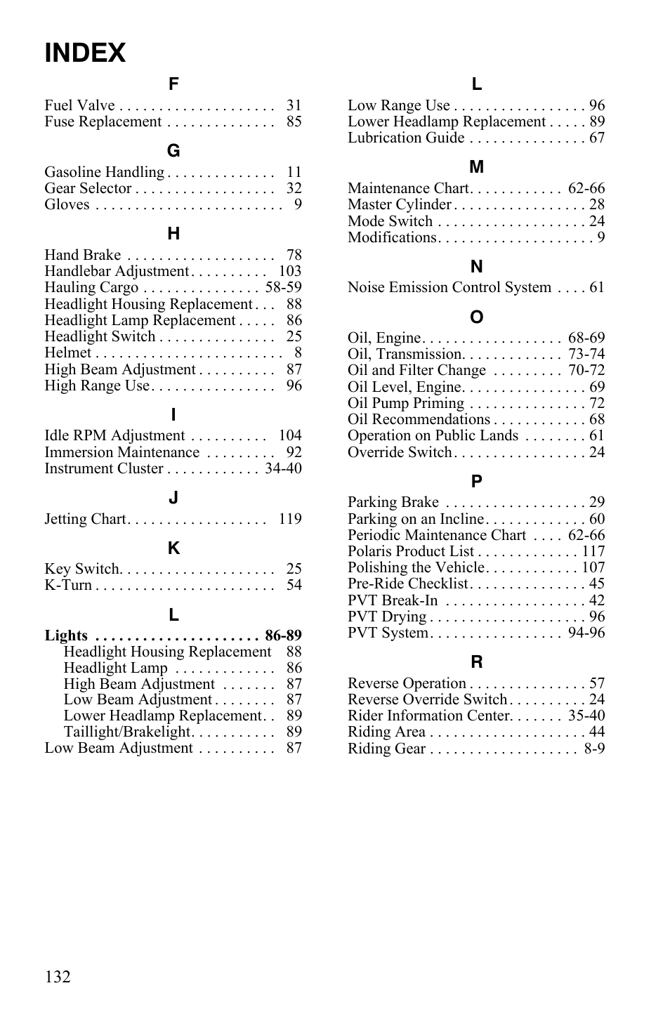 Index | Polaris Sportsman 9922247 User Manual | Page 136 / 137