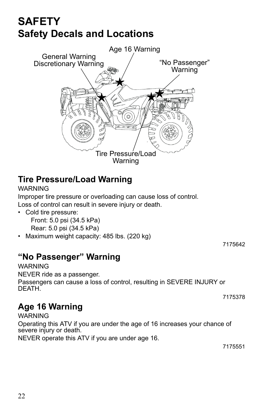 Safety, Safety decals and locations | Polaris Sportsman 9922247 User Manual | Page 26 / 137