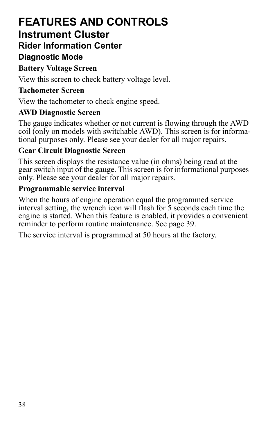 Features and controls, Instrument cluster | Polaris Sportsman 9922247 User Manual | Page 42 / 137