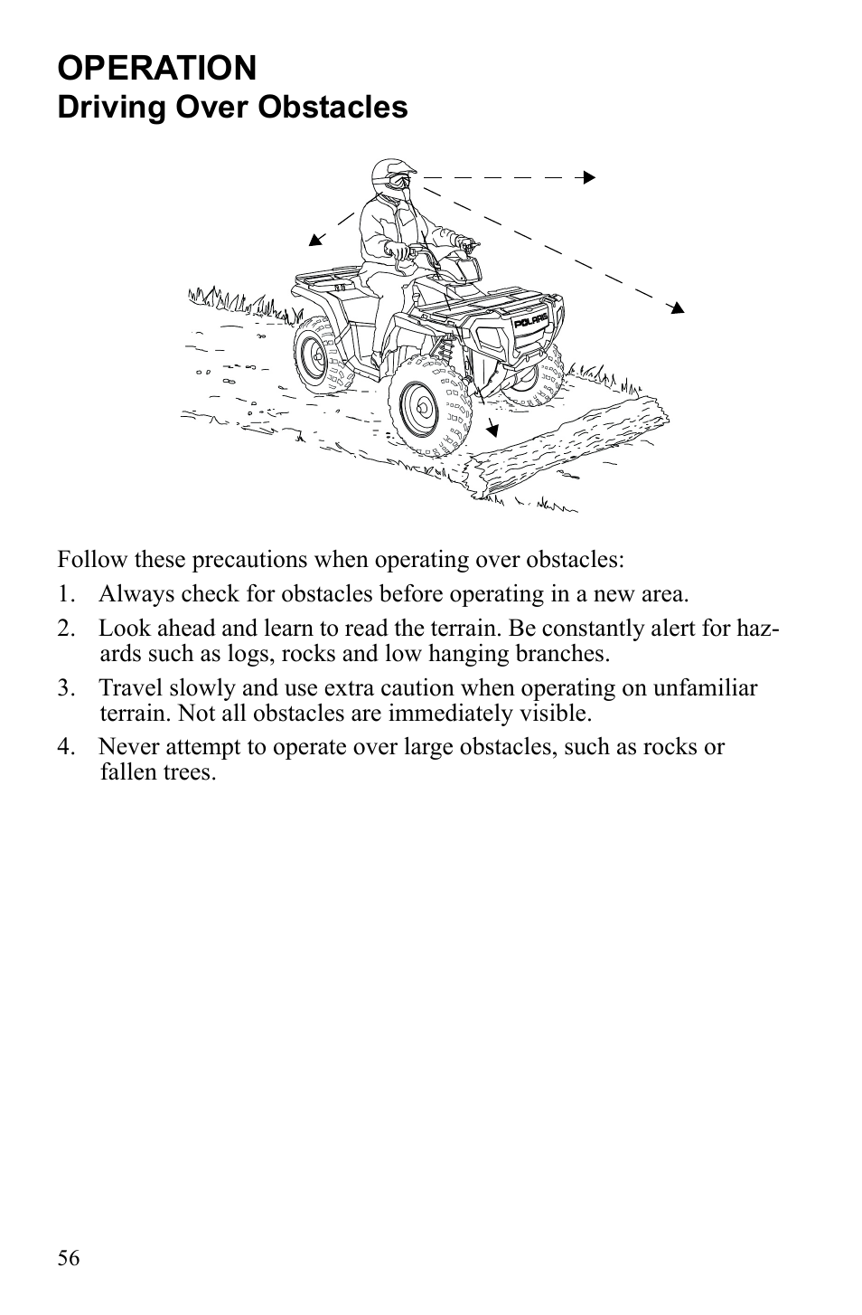 Operation, Driving over obstacles | Polaris Sportsman 9922247 User Manual | Page 60 / 137