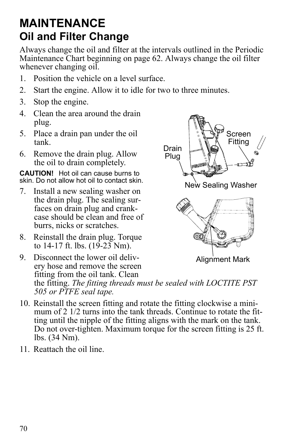 Maintenance, Oil and filter change | Polaris Sportsman 9922247 User Manual | Page 74 / 137