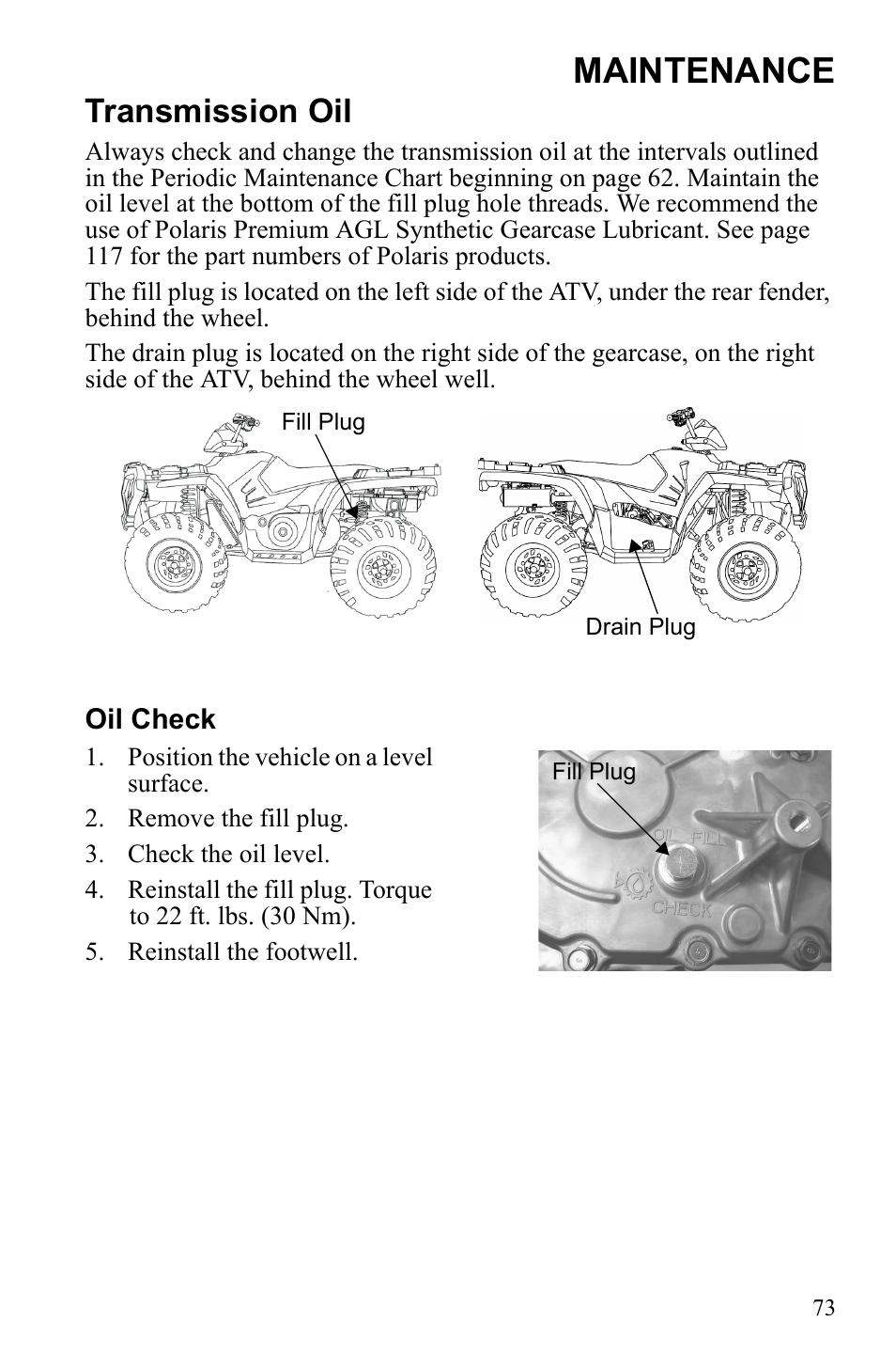 Maintenance, Transmission oil | Polaris Sportsman 9922247 User Manual | Page 77 / 137