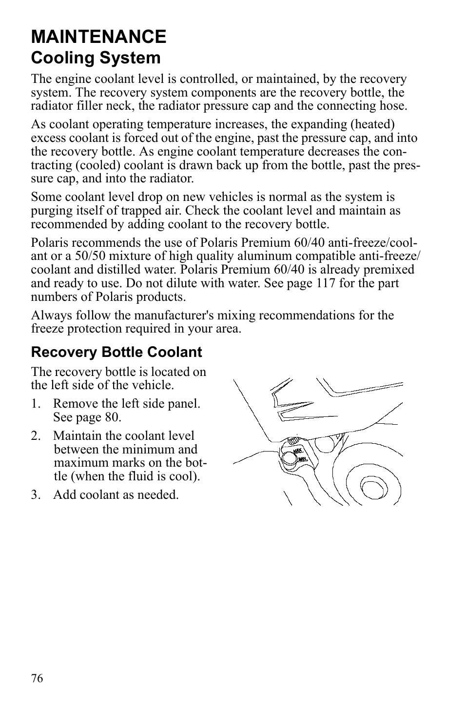 Maintenance, Cooling system | Polaris Sportsman 9922247 User Manual | Page 80 / 137