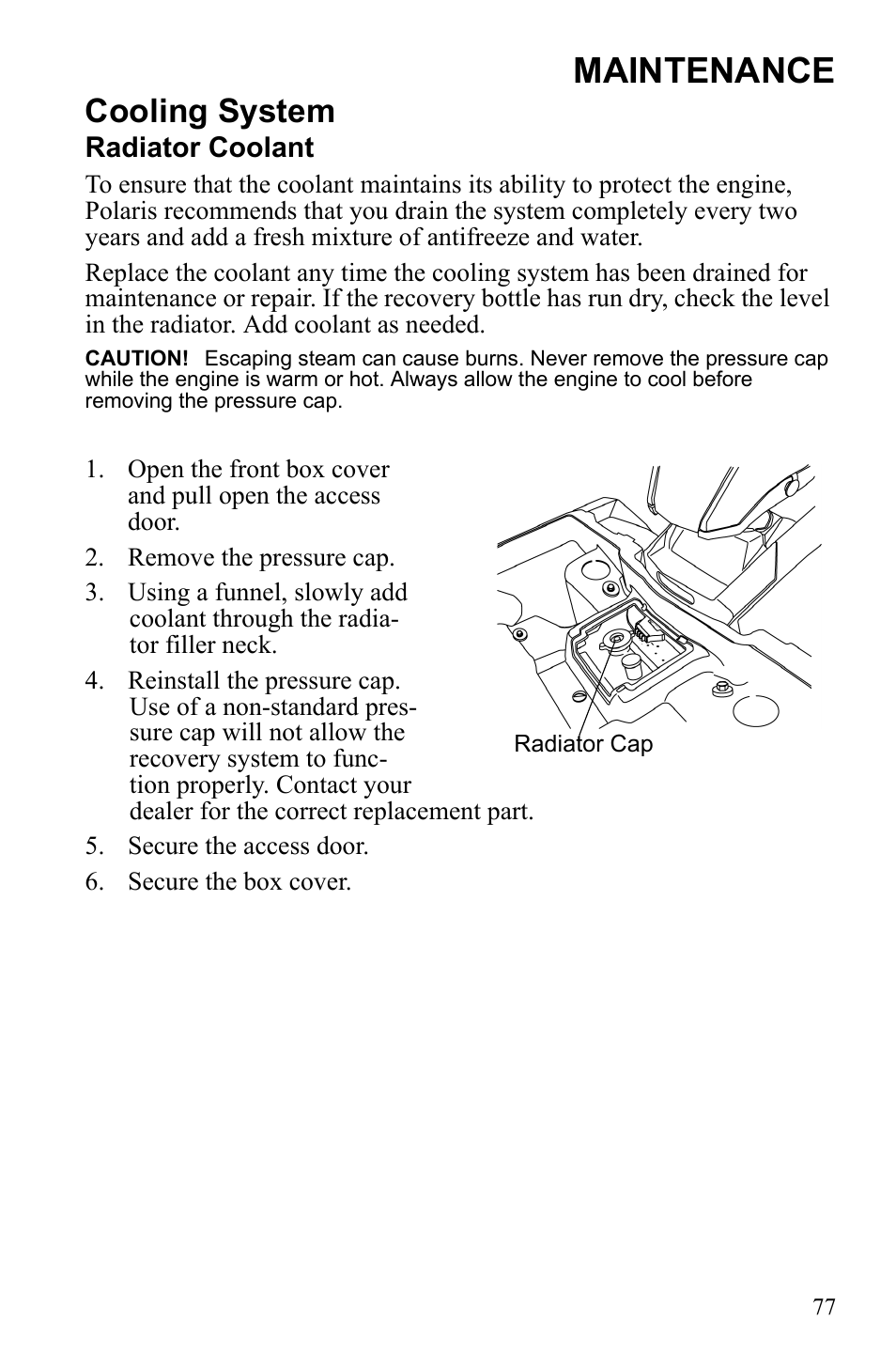 Maintenance, Cooling system | Polaris Sportsman 9922247 User Manual | Page 81 / 137