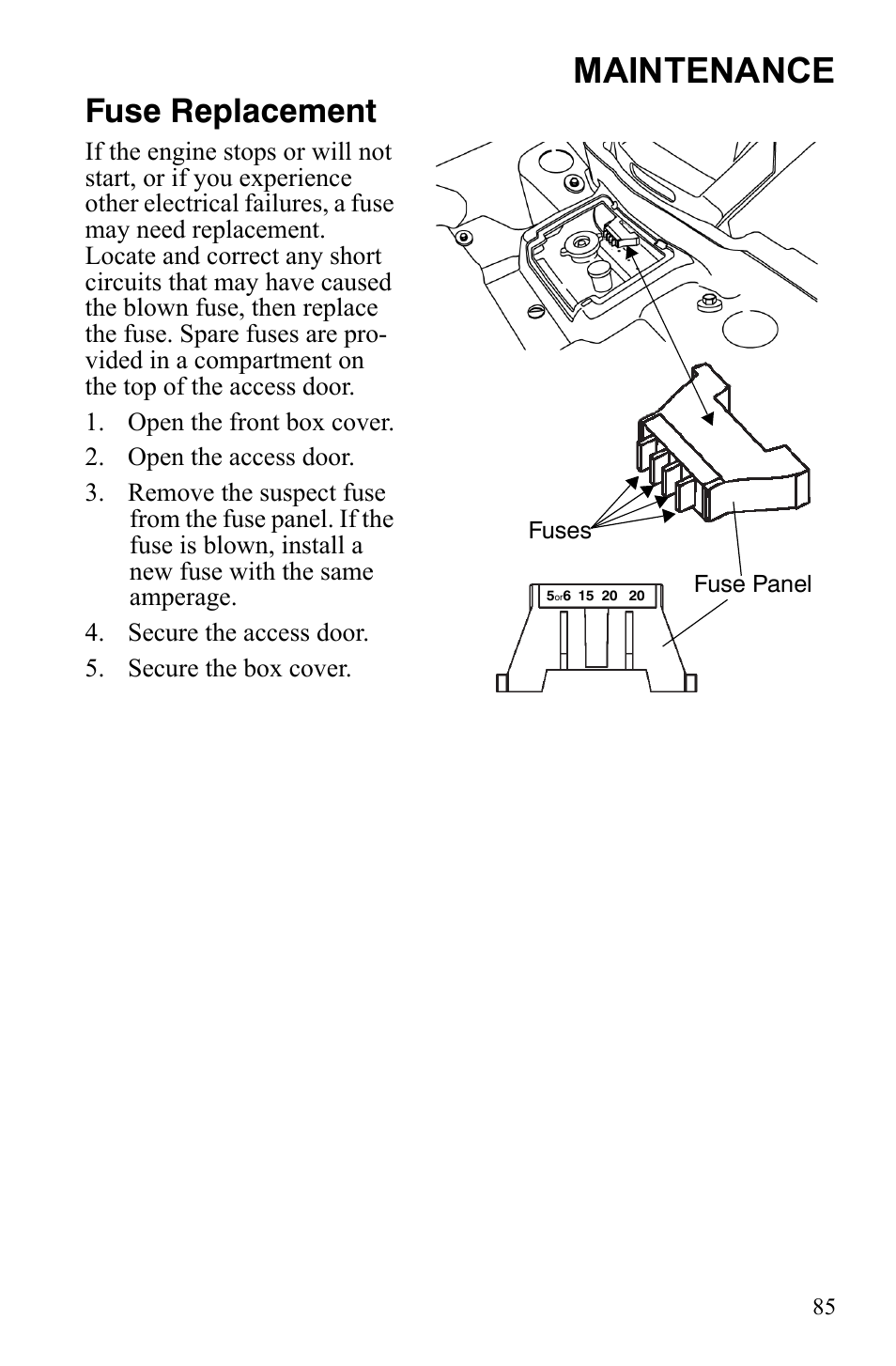 Maintenance, Fuse replacement | Polaris Sportsman 9922247 User Manual | Page 89 / 137
