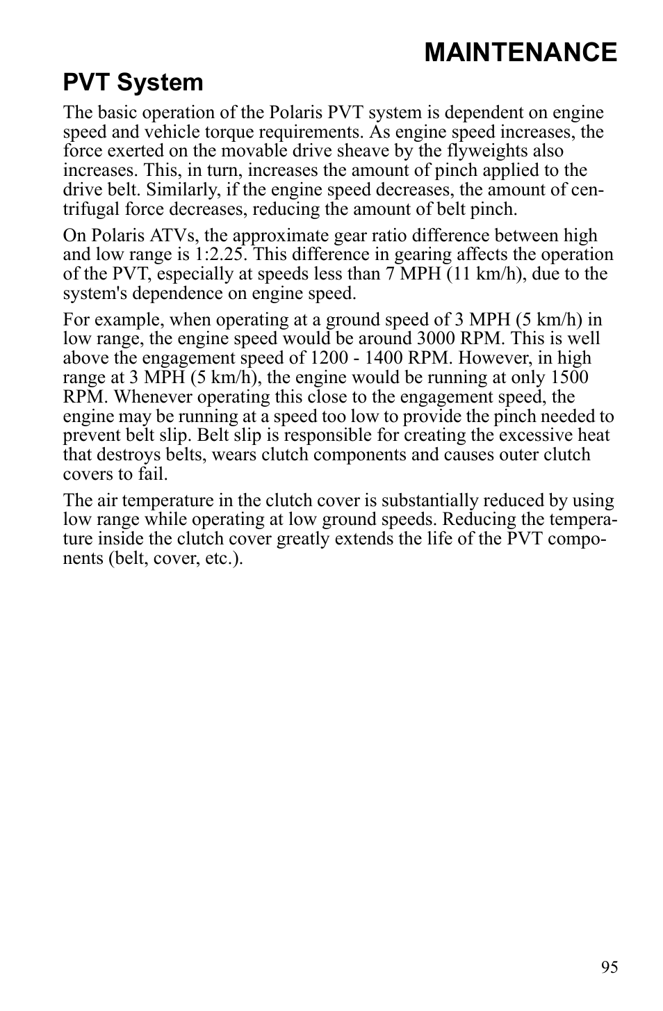 Maintenance, Pvt system | Polaris Sportsman 9922247 User Manual | Page 99 / 137