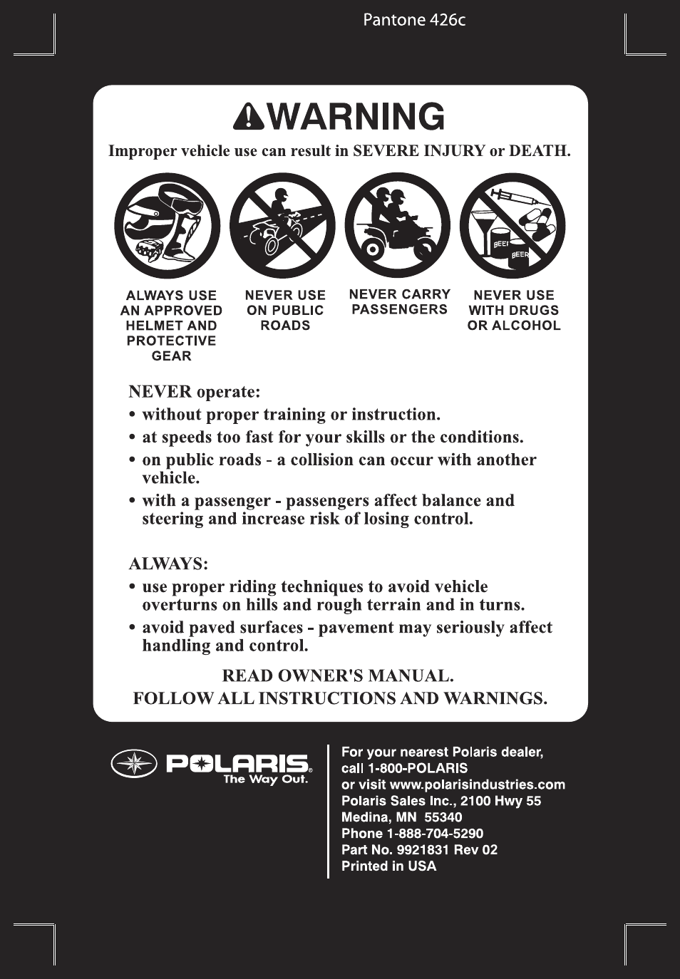 Polaris Sportsman 9921831 User Manual | Page 2 / 136