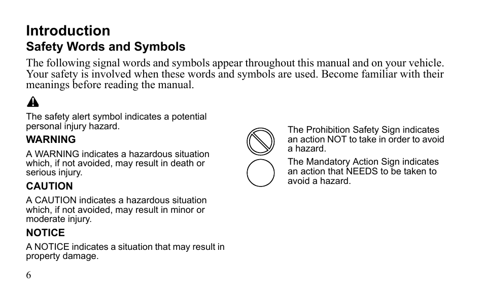 Introduction, Safety words and symbols | Polaris Outlaw 9922483 User Manual | Page 10 / 210