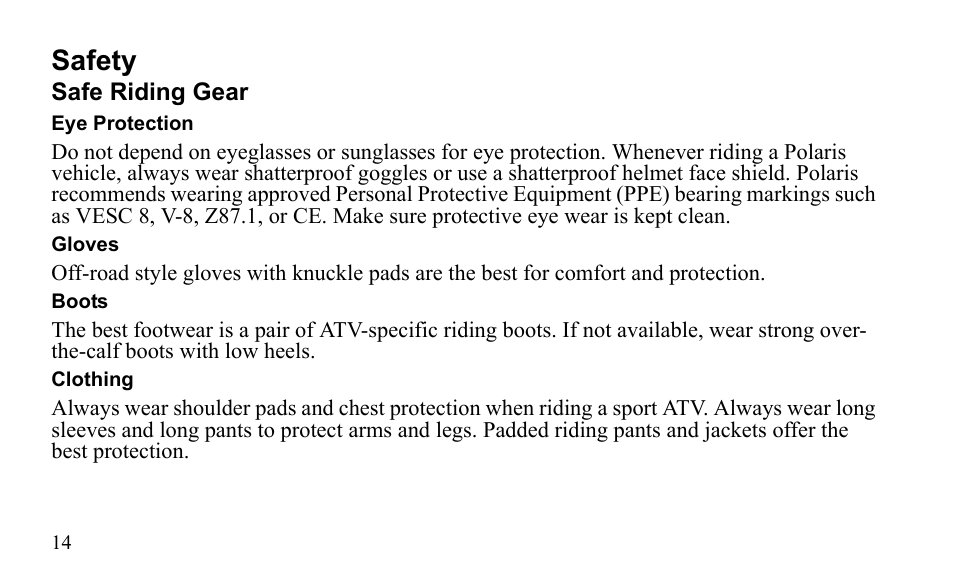 Safety | Polaris Outlaw 9922483 User Manual | Page 18 / 210