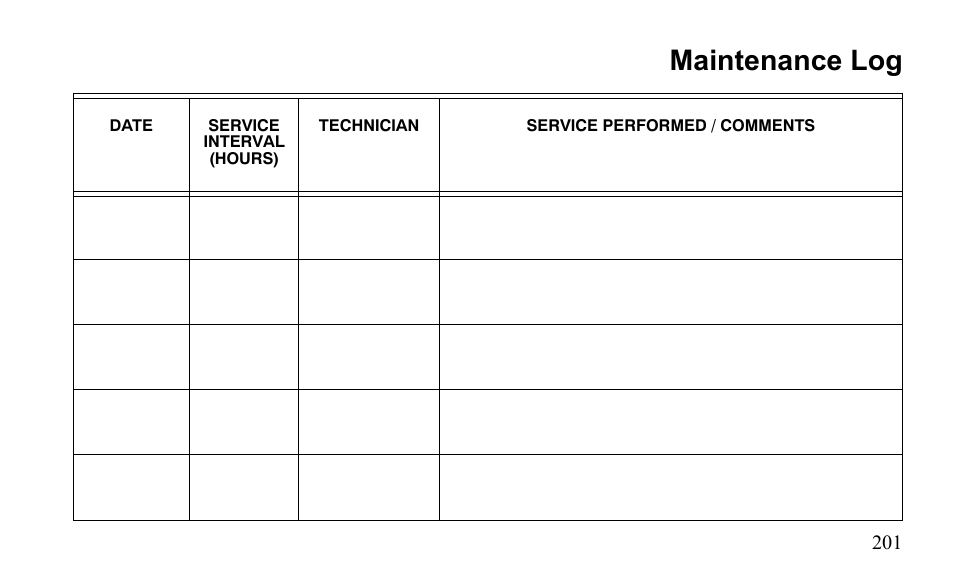 Maintenance log | Polaris Outlaw 9922483 User Manual | Page 205 / 210