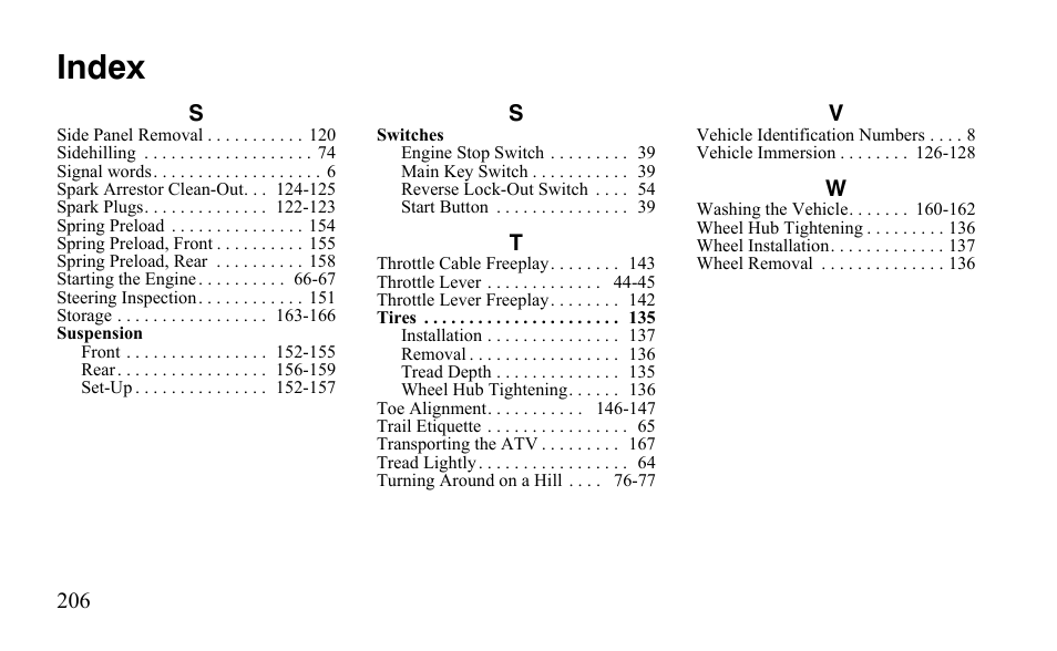 Index | Polaris Outlaw 9922483 User Manual | Page 210 / 210