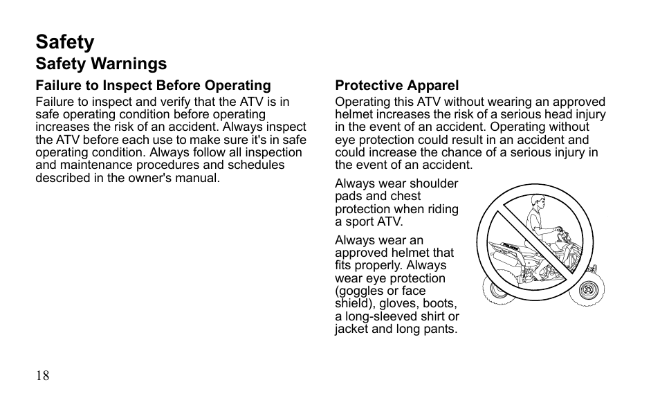 Safety, Safety warnings | Polaris Outlaw 9922483 User Manual | Page 22 / 210