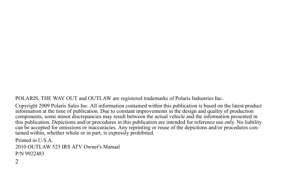 Polaris Outlaw 9922483 User Manual | Page 6 / 210