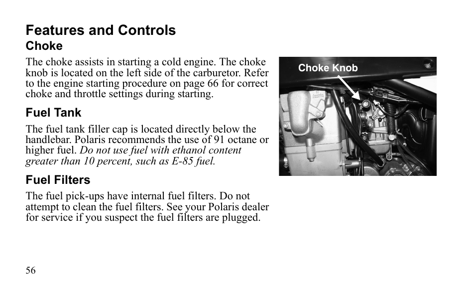 Features and controls | Polaris Outlaw 9922483 User Manual | Page 60 / 210