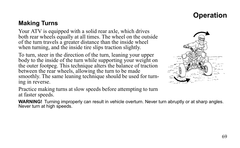 Operation | Polaris Outlaw 9922483 User Manual | Page 73 / 210